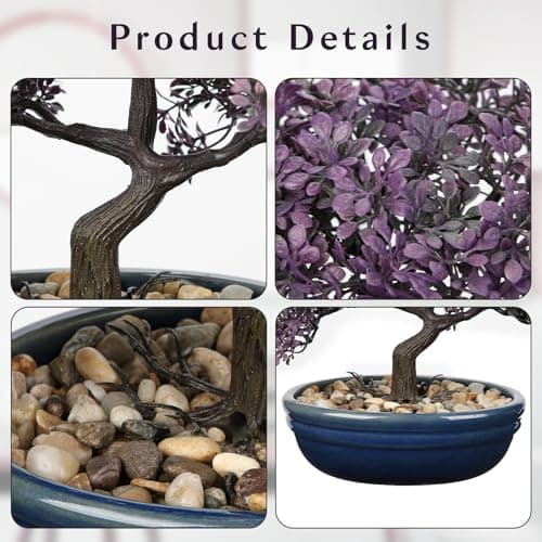 Künstlicher Lila Bonsai Baum – Elegant im Keramiktopf – Ideales Accessoire für Home-Office & Dekoration – 24CM Podocarpu